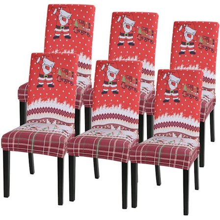Xmas Jul Stolskydd Set om 6 Stretch Stolskydd för Stolar
