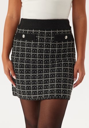 Pieces - Pcnilja Hw Knit Skirt - Black Checks:white And Silver - Kläder - - Bubbleroom
