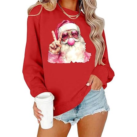 Retro Julemønstret Langermet Genser, Julegenser, Jule-sweatshirt for Dame, Størrelse S