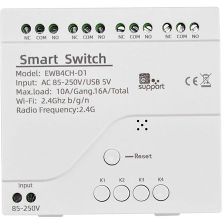 Smart WiFi Bluetooth Switch Relay Modul+Fjernbetjening 85-250V tænd/sluk-controller 4CH 2.4G WiFi Fjernbetjening til Alexa
