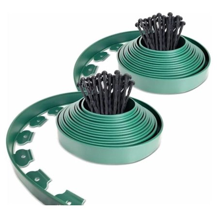 Fleksibel plast hagekant 20m med 60 grønne pinner - DENUOTOP