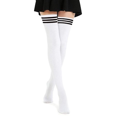 Hvide + sorte ekstra lange damestrømper knæhøje strømper par til sport cosplay