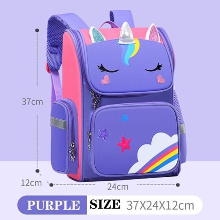 Grundskoleelever Ryggsäck Enhörning 3D tecknad skolväska för barn Ny dagisväska för flickor Pojke Söt regnbåge Mochila Escolar - Perfekt lila