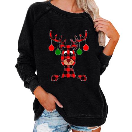Kvinnor Print Xmas Toppar Crew Neck Christmas Casual Pullover