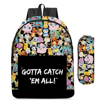 Tegneserie rygsæk todelt sæt anime student skoletaske penalhus stor kapacitet bærbar madkasse A14