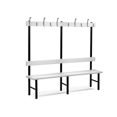 Sitzbank STADIUM mit Hakenleiste, 12 Haken, L 2000 mm, grau