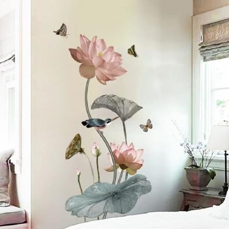 Veggtatovering veggklistremerke lotus rosa rosa lotusbladflorer veggklistremerke veggbilder stue soveromdekorasjon