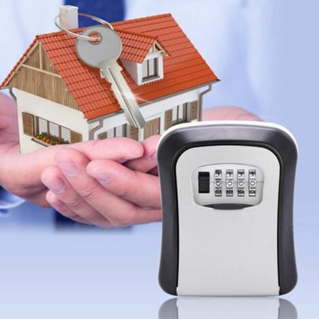 Nøgleboks Nøgleboks vægmonteret nøgleboks med 4-cifret numerisk kode Ekstra stor låseboks - Sort