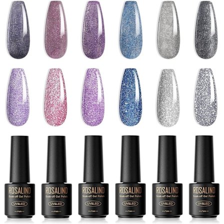 Semi-permanent glitterlack, 6 färger mini nagellack