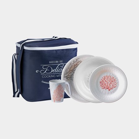 Set di stoviglie in melamina Marine Business Harmony Coral, antiscivolo, bianco/arancione, 25 pezzi