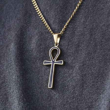 Gold-Tone Necklace with Ankh Pendant for Men - Steel necklaces