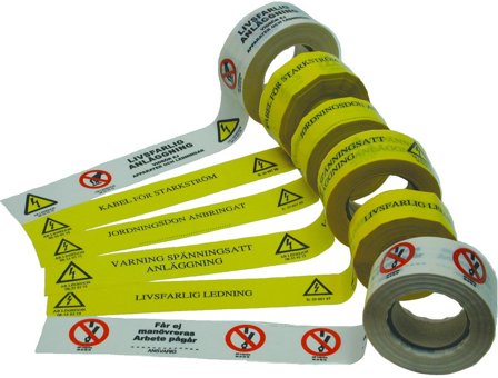 Linjedon 5286 Säkerhetstejp 33 m Tecken: VARNING SPÄNNINGSATT ANLÄGGNING, Elfördelning & strömförsörjning
