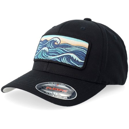 Wild Spirit - Wave Wide Patch Black Flexfit Flexfit Black Cap - @ Hatstore