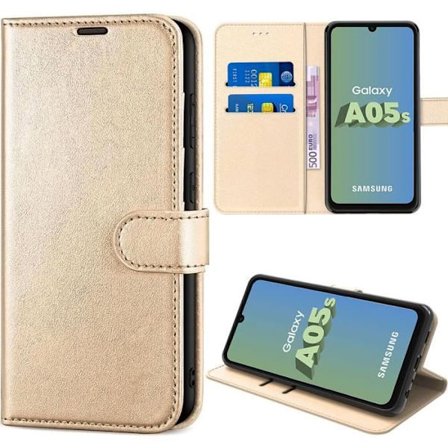 Coque - BOOLING - för Samsung Galaxy A05s - Stötabsorberande - Guld PU läder - Kortfack