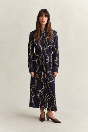 GANT Damen Hemdblusenkleid mit Print (36) Marineblau