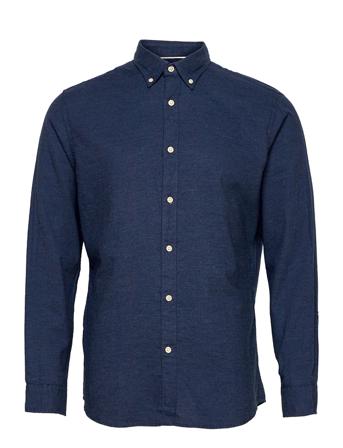 Slhslimflannel Shirt Ls Skjorta Casual Blå Selected Homme