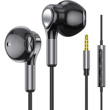 Hörlurar med sladd, in-ear-hörlurar med sladd, halva in-ear-hörlurar 3,5 mm jack, trådbundna hörlurar med mikrofon och volymkontroll