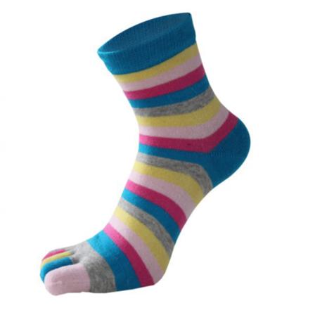 Färgglada Randiga Lapptäcksstrumpor Bomull Five Finger Toe Breatha
