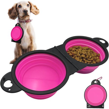 Sammenleggbare vannskåler for hund - 2 i 1 bærbar reiseartikkel for hund, sammenleggbar matskål for kjæledyr, bærbar vannskål Con