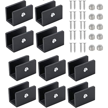 10 kappaletta säädettävää lasihyllyn kiinnitystukea, lasipuristimen suojakaidetta, lasille 8–10 mm paksu-dwdz