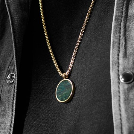 Orisun | Gold-Tone African Jade Round Pendant Necklace for Men - Steel necklaces