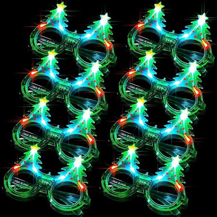 8-pack Glitter Julgran Ljusupplyst Blinkande LED Solglasögon Jul Solglasögon Glöd i Mörkret LED Glasögon Plast Ljusupplyst Glasögon Julträd