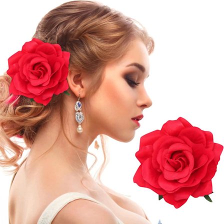Rød rose hårspenne, kunstig rød rose hårnål for brudepiker, flamenco danser hår brosje