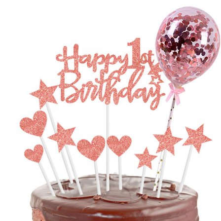 Rose Gold -syntymäpäiväkakun koriste (1 vuotias), Rose Gold -ilmapallokakku