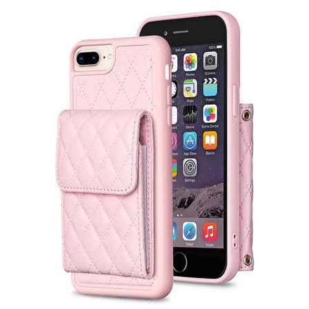 Bf22-stil för Iphone 6 Plus / 6s Plus / 7 Plus / 8 Plus Kickstand Läder+tpu-fodral Korthållare Omslag Rosa