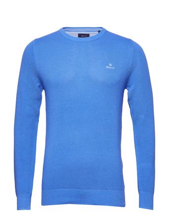 Cotton Pique C-Neck Strikkegenser M. Rund Krage Blå GANT