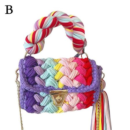 Moteriktig Fargerik Heklet Damehåndveske Dusk Tykt Tau Vevde Skuldervesker