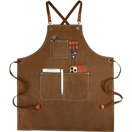 Canvasforklær for menn med lommer, justerbar stropp og store lommer, kjøkkenforkle for matlaging, baking og kokker