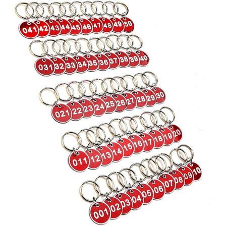 Nøglering med tal 1-50 - Nummerskilte til skab, fitnesscenter, nøgleringe - Graverede tal med nøgleringe - Nøglering i aluminium - Nummerskilte