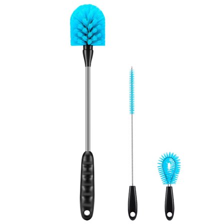 38 cm Flaskborste Set om Tre, Tvättbara Kaffekoppar, Vattenflaskor, Nappflaskor, Sugrör, Take Away-muggar, Långskaftad 3-i-1 Flaskborste i Rostfritt 