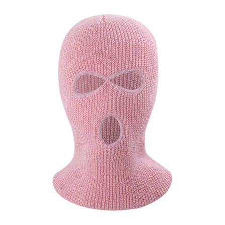 (Rosa) Vinter Unisex Strikket Lue Tre Hull Ensfarget Heldekkende Balaklava Dome Strikket Ansiktsmaske Lue for Utendørs Sykling