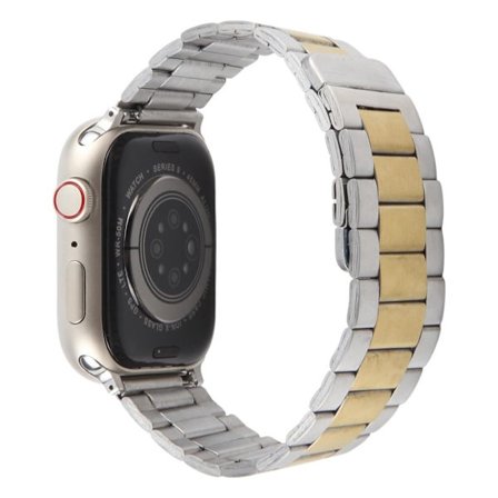 Metallarmband Apple Watch Series 41mm - 40mm - 38mm Magnetiskt armband med tre pärlor - Silver + Guld