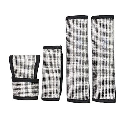 Diamant Håndbremsebetræk, Hængende Gearskiftebetræk, Bakspejlsbetræk, Sikkerhedssele, Krystal Skulderpuder til Bilens Interiør