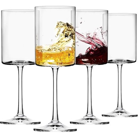 14oz vinglass, sett med 4, firkantede vinglass for hvitvin, krystall moderne stettede glass