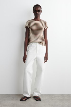 COS Shrunken Slim Ribbed T-Shirt in White - Women
