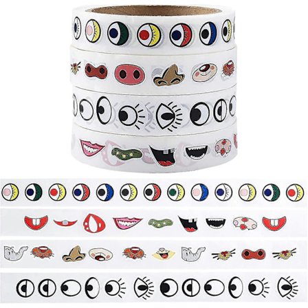 4000 stk. Selvklæbende Tegneserie Klistermærker 4 Ruller | Farverige Øjne, Sorte Øjne, Næse, Mund