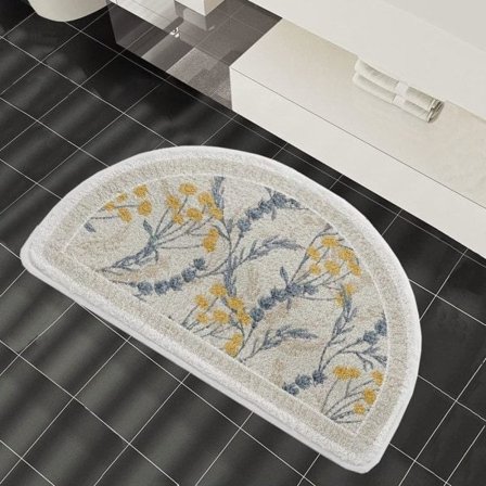 Halvrund badrumsmatta, blommönster, halkfri, 40x60 cm