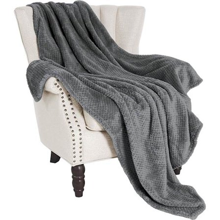 Flanellfilt, 127x178 CM Mjuk Soffa Kast, Våffel Fleece Kast för Soffa, Mörkgrå Filt