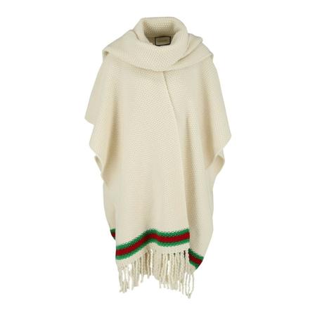 Gucci Wool Knit Fringe Poncho , Beige , Dames , Maat: L