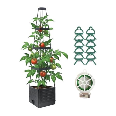 Self-Watering Planter with Shelves - Suitable for Garden, Patio, Outdoor and Indoor (Black)