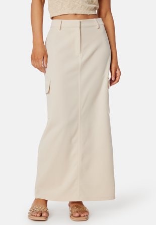 Bubbleroom - Cargo Maxi Skirt - Beige - Kläder