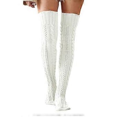 Vinter Dame Ensfarvet Over-the-Knee Puffy Varme Høje Strømper (Hvid)