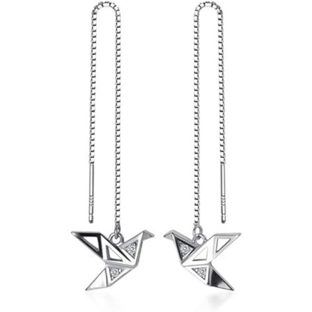 Origami Paper Crane Dangle Drop Örhängen Sterling Silver Good Luc