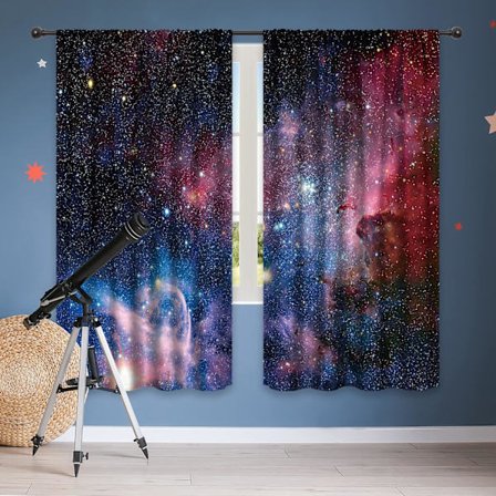 Barn Pojkar Gardiner Yttre Rym Stångficka (2 Stycken 39in*70in,100cm*180cm) Blå Planet Nebula Kosmisk Svart Psykedelisk
