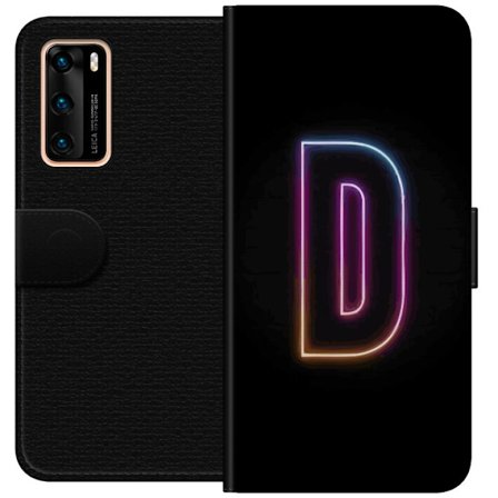 Kompatibel Tegnebogsetui til Huawei Huawei P40 Minimalistisk neonbogstav D i farveskiftende lys mod sort baggrund i moderne digital design