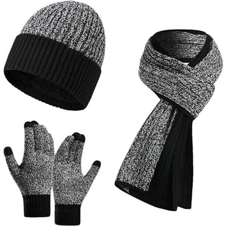 ING Lämmin neulottu huivi, villapipo, käsineet ja huivisarja, paksu fleecevuorattu kaulanlämmitin ja käsineet talveen, talvisetti, sopii miehille ja 